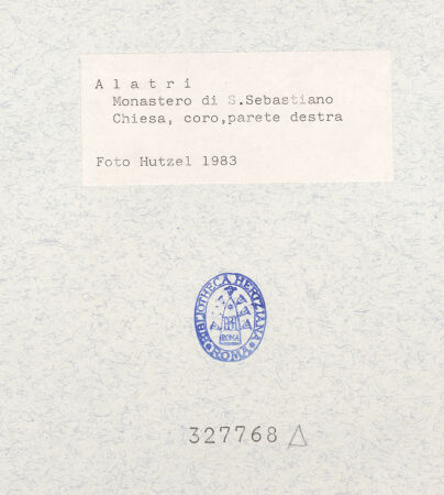 Rückseite von National Gallery of Art, Washington [https://www.deutsche-digitale-bibliothek.de/content/lizenzen/rv-ez/] Badia di San SebastianoSan Sebastiano - Östliches Joch, Südwand, bh327768_recto. Foto: Hutzel, Max.