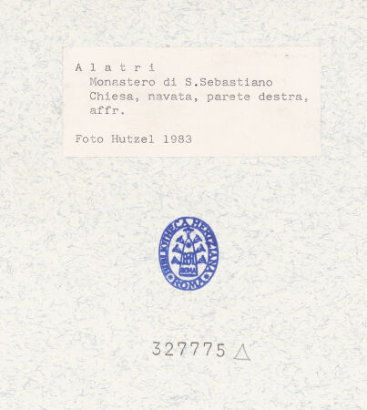 Rückseite von National Gallery of Art, Washington [https://www.deutsche-digitale-bibliothek.de/content/lizenzen/rv-ez/] Szenen aus dem Leben Christi, Mariens und des heiligen SebastianFries mit Weinranken; Kardinal Stephanus kniend vor dem Heiligen Sebastian; Bischof Johannes V. von Alatri kniend vor dem Heiligen Benedikt - Detail: Kardinal Stephanus kniend vor dem Heiligen Sebastian, bh327775_recto. Foto: Hutzel, Max.