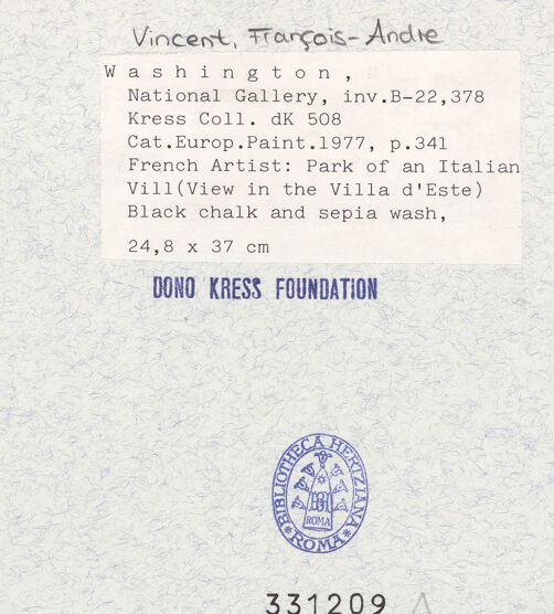 Rückseite von National Gallery of Art, Washington [https://www.deutsche-digitale-bibliothek.de/content/lizenzen/rv-ez/] Der Garten einer italienischen Villa - , bh331209_recto. Foto.