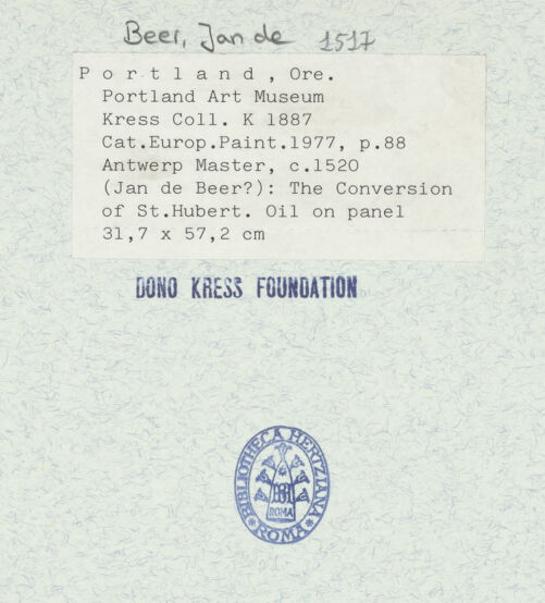 Rückseite von Portland Art Museum [https://www.deutsche-digitale-bibliothek.de/content/lizenzen/rv-ez/] Die Bekehrung des Heiligen Hubert - , bh331220_recto. Foto.