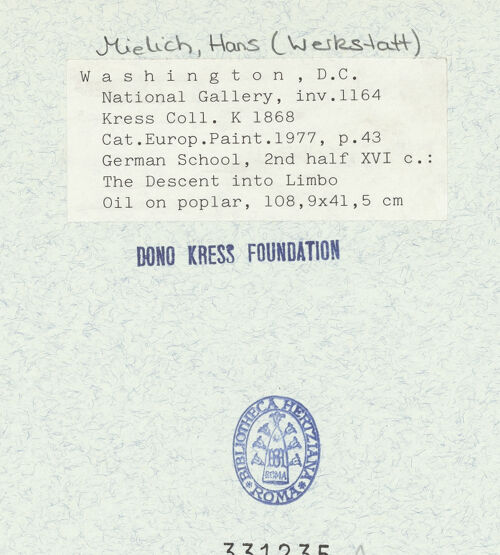 Rückseite von National Gallery of Art, Washington [https://www.deutsche-digitale-bibliothek.de/content/lizenzen/rv-ez/] Christus in Limbus - , bh331235_recto. Foto.