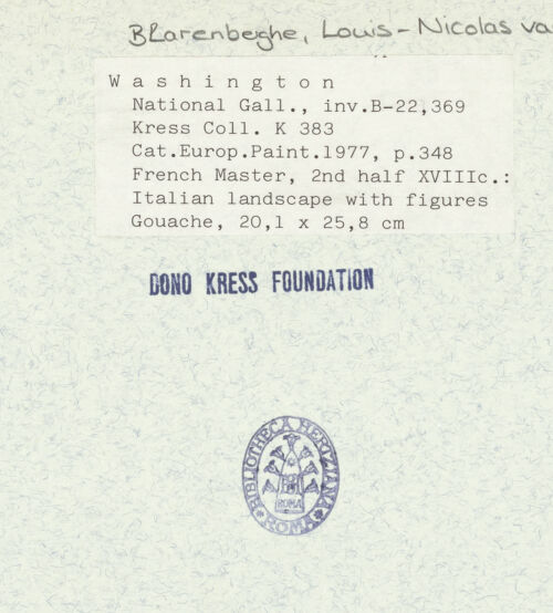 Rückseite von National Gallery of Art, Washington [https://www.deutsche-digitale-bibliothek.de/content/lizenzen/rv-ez/] Italienische Landschaft mit Figuren - , bh331761_recto. Foto.