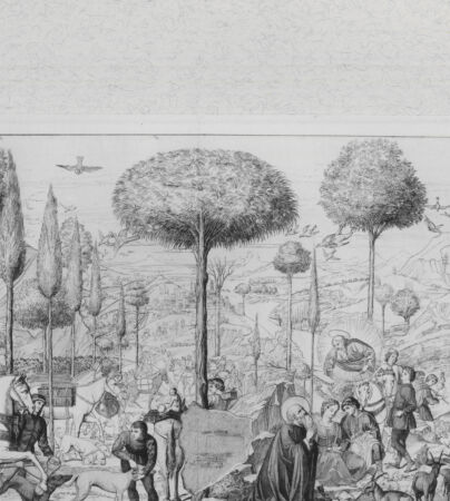 Rückseite von Landesbildstelle Rheinland [http://creativecommons.org/publicdomain/mark/1.0/] Abraham und Loth reisen nach Ägypten (Bl. XXIII aus 'Pitture a fresco del Campo Santo di Pisa') - , bh331961. Foto.