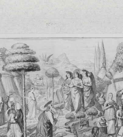 Rückseite von Landesbildstelle Rheinland [http://creativecommons.org/publicdomain/mark/1.0/] Abraham bewirtet die Engel - Hagar fortgeschickt - Hagar in der Wüste (Bl. XXV aus 'Pitture a fresco del Campo Santo di Pisa ..') - , bh331977. Foto.