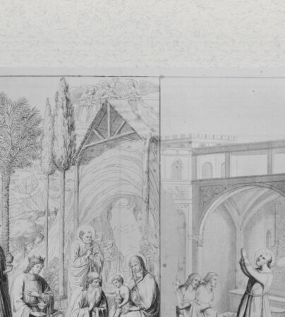 Rückseite von Landesbildstelle Rheinland [http://creativecommons.org/publicdomain/mark/1.0/] Die Anbetung der Könige (Bl. XXXIX aus 'Pitture a fresco del Campo Santo di Pisa..') - , bh331979. Foto.