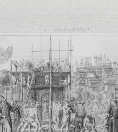 Rückseite von Landesbildstelle Rheinland [http://creativecommons.org/publicdomain/mark/1.0/] Der Turmbau zu Babel (Bl. XXI aus 'Pitture a fresco del Campo Santo di Pisa..') - , bh331985. Foto.