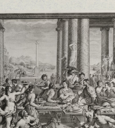 Rückseite von Landesbildstelle Rheinland [http://creativecommons.org/publicdomain/mark/1.0/] Das Gastmahl des Syphax von Numidien (Villa Poggio a Caiano)-Bl. 1 aus d. Folge von 26 Blatt 'Pitture del Salone Imperiale .. Firenze ...' - , bh332015. Foto.