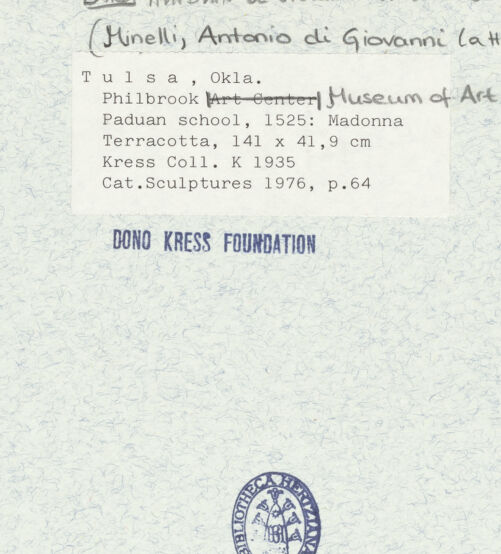 Rückseite von Philbrook Art Center [https://www.deutsche-digitale-bibliothek.de/content/lizenzen/rv-ez/] Madonna mit Jesuskind - , bh334253_recto. Foto.