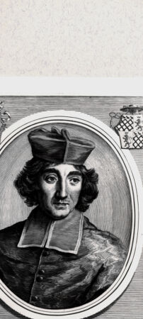 Rückseite von Bibliotheca Hertziana [http://creativecommons.org/publicdomain/mark/1.0/] Effigies, nomina et cognomina S.D.N. Innocentii PP XI et RR. DD. S.R.E. cardd. nunc viventium / Jo. Iacobo de Rubeis, Roma 1706.Porträt des Kardinals Cesar D'Estrées - , bh335783. Foto.