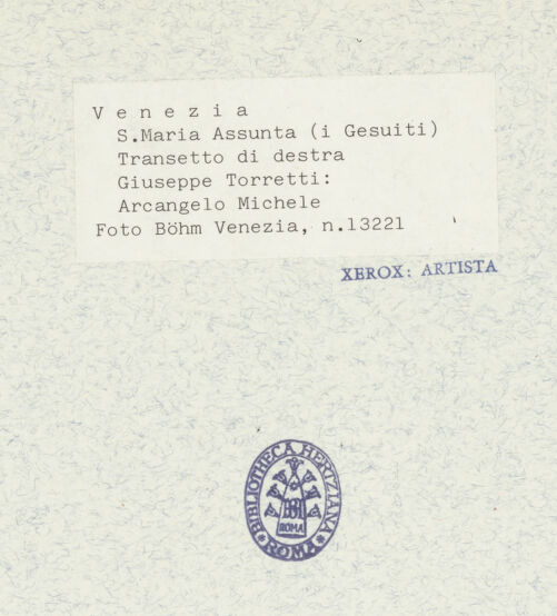 Rückseite von Böhm, Osvaldo [https://www.deutsche-digitale-bibliothek.de/content/lizenzen/rv-ez/] Sechs Erzengel: Michael, Gabriel, Sealtiel, Raphael, Uriel, Barachiel Erzengel Michael - Gesamtansicht, frontal, bh336775_recto. Foto.