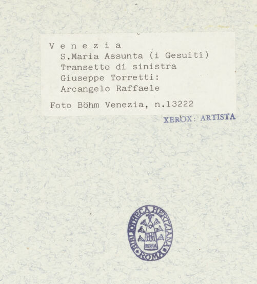 Rückseite von Böhm, Osvaldo [https://www.deutsche-digitale-bibliothek.de/content/lizenzen/rv-ez/] Sechs Erzengel: Michael, Gabriel, Sealtiel, Raphael, Uriel, Barachiel Erzengel Raphael - Gesamtansicht, frontal, bh336776_recto. Foto.