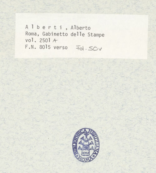 Rückseite von Istituto Nazionale per la Grafica [https://www.deutsche-digitale-bibliothek.de/content/lizenzen/rv-ez/] Codice A (2501 A)San Giovanni in Laterano, oberhalb des Portals des heiligen Jahres, Salvator Mundi, Postament einer Säule, Engel mit Adler und Feston, Teil eines korinthischen Kapitells; Skizze zweier Kuppeln - , bh337955_recto. Foto.