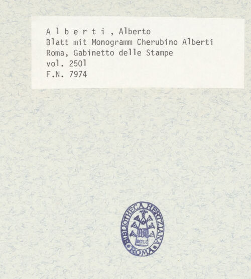 Rückseite von Istituto Nazionale per la Grafica [https://www.deutsche-digitale-bibliothek.de/content/lizenzen/rv-ez/] Codice A (2501 A)Santa Maria Maggiore, Säule, Basis und Kapitell im Profil - Detail: Monogramm Cherubino Alberti, bh337959_recto. Foto.