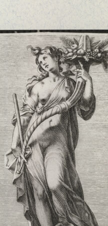 Rückseite von Landesbildstelle Rheinland [http://creativecommons.org/publicdomain/mark/1.0/] Abondantia - Allegorie für das Grabmal Sixtus' V. (12 Blatt, siehe auch Cesari, Salimbeni, Zucchi) - , bh342663. Foto.