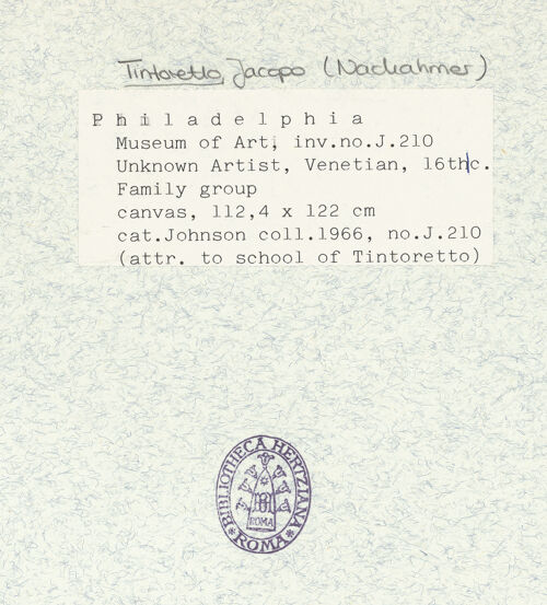 Rückseite von Philadelphia Museum of Art [https://www.deutsche-digitale-bibliothek.de/content/lizenzen/rv-ez/] Portrait eines venezianischen Senators mit seinen männlichen Nachkommen bei der Andacht - , bh344509_recto. Foto.