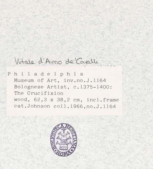 Rückseite von Philadelphia Museum of Art [https://www.deutsche-digitale-bibliothek.de/content/lizenzen/rv-ez/] Kreuzigung Christi mit den Symbolen der Evangelisten Matthias und Johannes - , bh344561_recto. Foto.