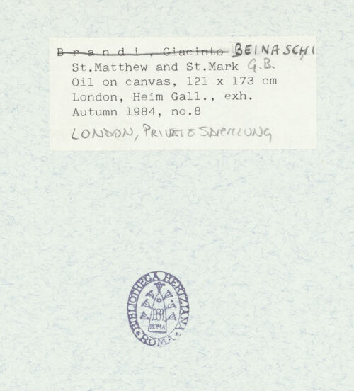 Rückseite von Heim Gallery [https://www.deutsche-digitale-bibliothek.de/content/lizenzen/rv-ez/] Hl. Matthäus und Hl. Mark - Gesamtansicht ohne Rahmen, bh346357_recto. Foto.