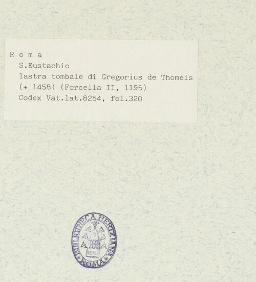 Rückseite von Biblioteca Apostolica Vaticana [http://creativecommons.org/publicdomain/mark/1.0/] Codex Gualdi CTeil IIGrabmal des Gregorio Tomei - , bh352143_recto. Foto.