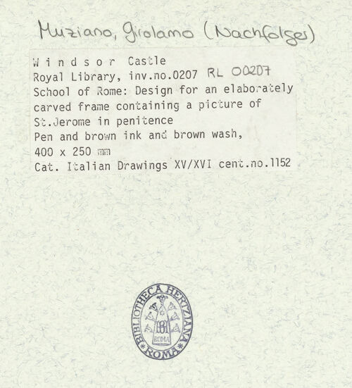 Rückseite von Royal Collection Enterprises Limited [https://www.deutsche-digitale-bibliothek.de/content/lizenzen/rv-ez/] Entwurf für einen geschnitzten Rahmen, der ein Bild des heiligen Hieronymus beinhaltet - , bh354706_recto. Foto.