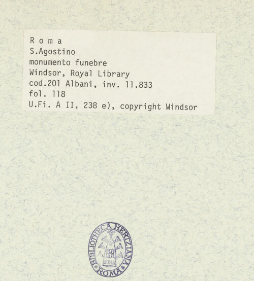 Rückseite von Bibliotheca Hertziana [https://www.deutsche-digitale-bibliothek.de/content/lizenzen/rv-ez/] Codex AlbaniWandgrab in Sant'Agostino - , bh359579_recto. Foto.