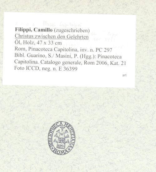 Rückseite von ICCD [https://www.deutsche-digitale-bibliothek.de/content/lizenzen/rv-ez/] Christus zwischen den Gelehrten - , bh361284_recto. Foto.