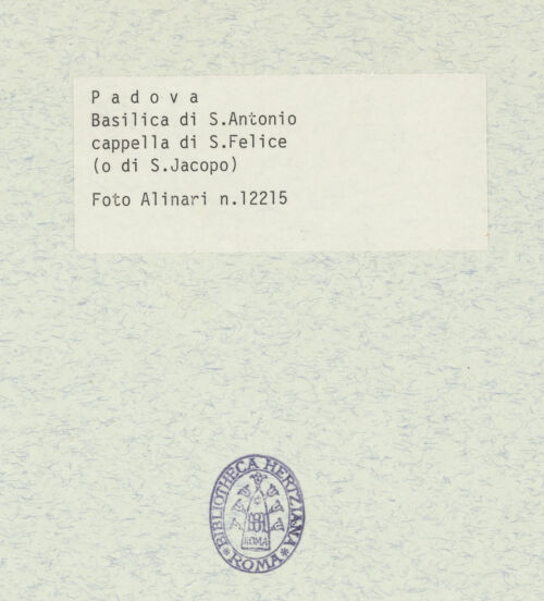 Rückseite von Alinari [https://www.deutsche-digitale-bibliothek.de/content/lizenzen/rv-ez/] Sant'AntonioRechter Querhausarm (Cappella di San Felice o di San Giacomo) - Ansicht nach der Kapelle von San Felice (oder San Giacomo), bh363622_recto. Foto.