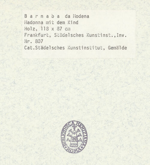Rückseite von Städelsches Kunstinstitut und Städtische Galerie [https://www.deutsche-digitale-bibliothek.de/content/lizenzen/rv-ez/] Madonna mit dem Kind - , bh363690_recto. Foto.