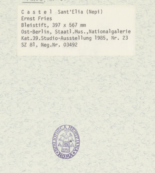 Rückseite von Museum [https://www.deutsche-digitale-bibliothek.de/content/lizenzen/rv-ez/] Ansicht von Castel Sant'Elia - , bh365363_recto. Foto.