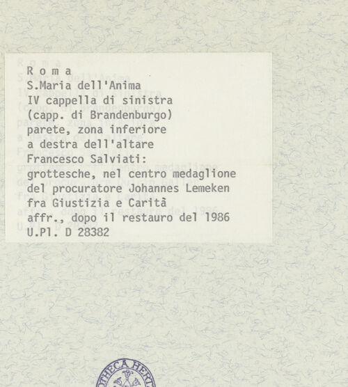 Rückseite von Bibliotheca Hertziana [https://www.deutsche-digitale-bibliothek.de/content/lizenzen/rv-fz/] KapellenausmalungPorträt des Prokurators Johannes Lemeken - Gesamtansicht (Aufnahme nach der Restaurierung 1986), bh365459_recto. Foto.