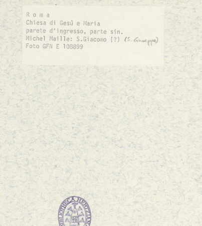 Rückseite von ICCD [https://www.deutsche-digitale-bibliothek.de/content/lizenzen/rv-ez/] Figuren aus der Heiligen Sippe oder Sibyllen und HeiligeDer heilige Joseph? - Frontalansicht ohne Ädikula, bh367179_recto. Foto.