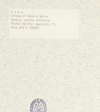 Rückseite von ICCD [https://www.deutsche-digitale-bibliothek.de/content/lizenzen/rv-ez/] Figuren aus der Heiligen Sippe oder Sibyllen und HeiligeDer heilige Zacharias? oder Apostel - Frontalansicht ohne Ädikula, bh367180_recto. Foto.