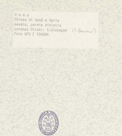 Rückseite von ICCD [https://www.deutsche-digitale-bibliothek.de/content/lizenzen/rv-ez/] Figuren aus der Heiligen Sippe oder Sibyllen und HeiligeDer heilige Joachim? - Frontalansicht ohne Ädikula, bh367185_recto. Foto.