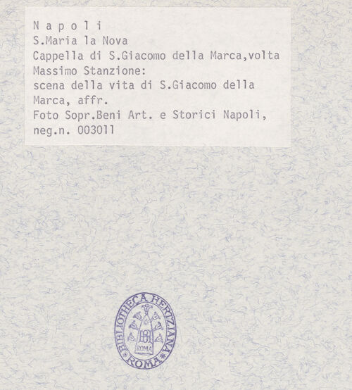 Rückseite von Sopr. BAS NA [https://www.deutsche-digitale-bibliothek.de/content/lizenzen/rv-ez/] Szenen aus dem Leben des heiligen Jakob von der Mark (Giacomo della Marca)Der heilige Jakob heilt König Ferdinando bei Carinola - Gesamtansicht, bh367457_recto. Foto.