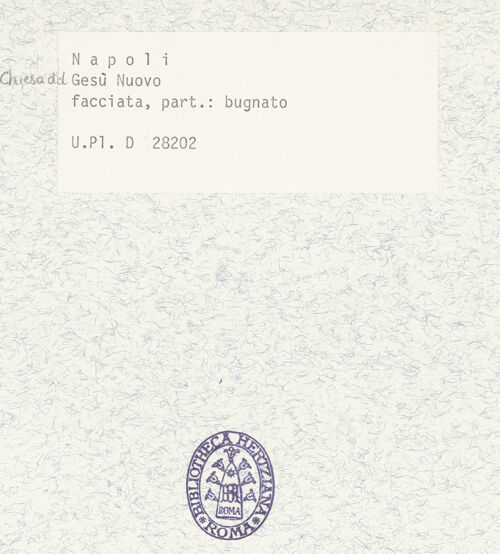 Rückseite von Bibliotheca Hertziana [https://www.deutsche-digitale-bibliothek.de/content/lizenzen/rv-fz/] Chiesa del Gesù NuovoFassade - Detail: Diamantquader, bh367852_recto. Foto.