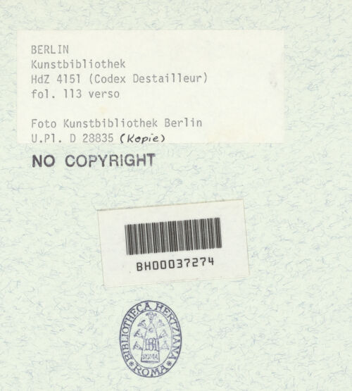 Rückseite von Bibliotheca Hertziana [https://www.deutsche-digitale-bibliothek.de/content/lizenzen/rv-ez/] Codex Destailleur DSt. Peter: Eine gewirtelte Säule - , bh367986_recto. Foto.