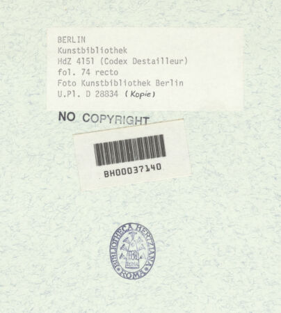 Rückseite von Bibliotheca Hertziana [https://www.deutsche-digitale-bibliothek.de/content/lizenzen/rv-ez/] Codex Destailleur DS. Costanza: Nachzeichnung eines Mosaiks und S. Agnese: Maßskizze eines Säulenschafts - , bh367989_recto. Foto.