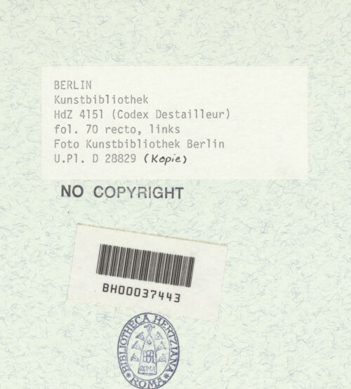 Rückseite von Kunstbibliothek [https://www.deutsche-digitale-bibliothek.de/content/lizenzen/rv-ez/] Codex Destailleur DMars-Tempel: Ansicht des Tempels mit Details der Kassetten der Umgangsdecke und Vermessung der Kassetten und Kannelluren einer Säule - , bh367995_recto. Foto.