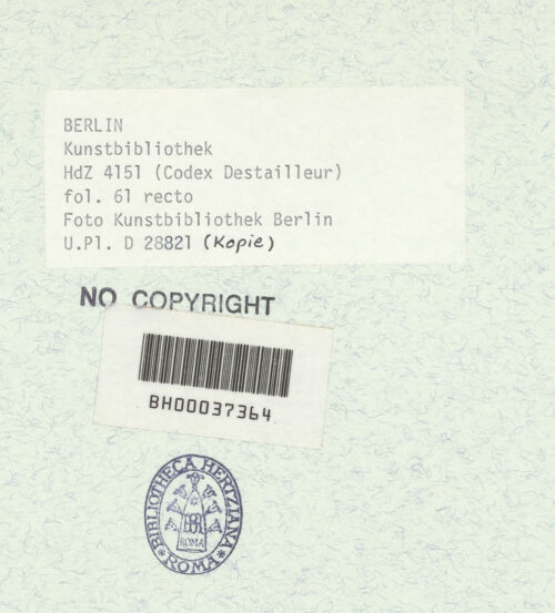 Rückseite von Kunstbibliothek [https://www.deutsche-digitale-bibliothek.de/content/lizenzen/rv-ez/] Codex Destailleur DMarc-Aurel-Bogen: Gebälk mit Rankenfries, Skizzen zu Bogen, Attika und Kämpfergesims - , bh368003_recto. Foto.