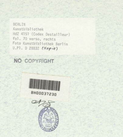 Rückseite von Bibliotheca Hertziana [https://www.deutsche-digitale-bibliothek.de/content/lizenzen/rv-ez/] Codex Destailleur DTivoli: Vesta-Tempel: Schnitt durch den Umgang mit Blick auf die Cella-Innenwand - , bh368014_recto. Foto.