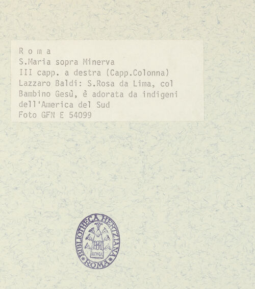 Rückseite von ICCD [https://www.deutsche-digitale-bibliothek.de/content/lizenzen/rv-ez/] Leben und Verherrlichung der Heiligen Rosa von LimaDie Heilige Rosa von Lima wird von Bewohnern (bzw. Personifikationen) des südamerikanischen Kontinents verehrt - Gesamtansicht, bh368619_recto. Foto.