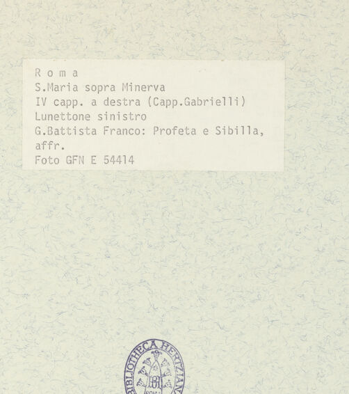 Rückseite von ICCD [https://www.deutsche-digitale-bibliothek.de/content/lizenzen/rv-ez/] Innendekoration: Szenen aus dem leben Christi, Evangelisten, Sibyllen und ProphetenWandbilder - Seitenwand (Lünette): Sibylle und Prophet, bh368634_recto. Foto.