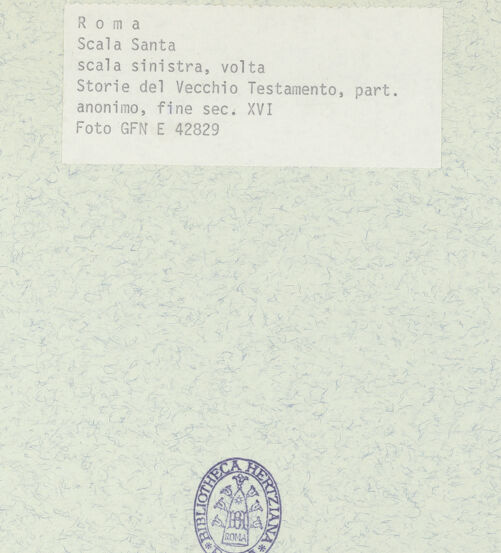 Rückseite von ICCD (GFN) [https://www.deutsche-digitale-bibliothek.de/content/lizenzen/rv-ez/] Szenen aus dem Alten Testament - Gewölbe: Bildfeld 4 bis 6 (von oben), bh369127_recto. Foto.