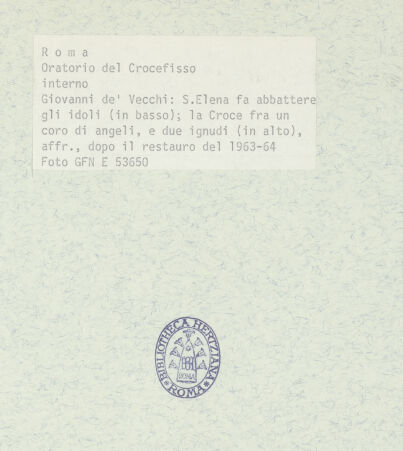 Rückseite von ICCD [https://www.deutsche-digitale-bibliothek.de/content/lizenzen/rv-ez/] Szenen aus der Geschichte des heiligen Kreuzes und des OratoriumsDie Kaiserin Helena ordnet die Suche nach dem heiligen Kreuz an - Detail; nach der Restaurierung von 1963-1964, bh369384_recto. Foto.