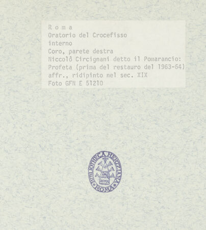 Rückseite von ICCD [https://www.deutsche-digitale-bibliothek.de/content/lizenzen/rv-ez/] Szenen aus der Geschichte des heiligen Kreuzes und des Oratoriumszwei Propheten - Prophet der rechten Chorwand; nach der Restaurierung von 1963-64, bh369412_recto. Foto.