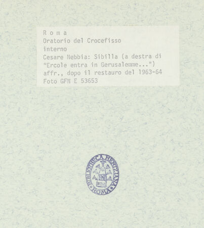 Rückseite von ICCD [https://www.deutsche-digitale-bibliothek.de/content/lizenzen/rv-ez/] Szenen aus der Geschichte des heiligen Kreuzes und des OratoriumsPropheten und Sibyllen - Sibylle; nach der Restaurierung von 1963-64, bh369416_recto. Foto.