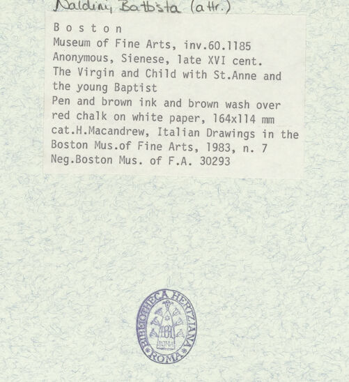 Rückseite von Museum of Fine Arts Boston [https://www.deutsche-digitale-bibliothek.de/content/lizenzen/rv-ez/] Heilige Familie mit Johannes dem Täufer und Anna - , bh372753_recto. Foto.