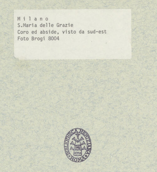 Rückseite von Alinari [https://www.deutsche-digitale-bibliothek.de/content/lizenzen/rv-ez/] Santa Maria delle Grazie - Apsis, Vierung und Kuppel von Südosten, bh374458_recto. Foto.
