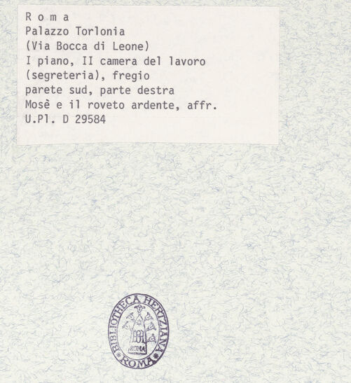 Rückseite von Bibliotheca Hertziana [https://rightsstatements.org/page/CNE/1.0/] Szenen aus dem Alten Testament, Landschaften und TugenddarstellungenMoses und der brennende Dornbusch - , bh374561_recto. Foto.