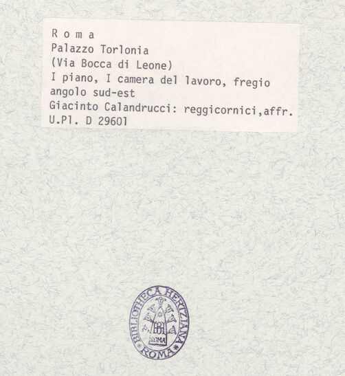 Rückseite von Bibliotheca Hertziana [https://www.deutsche-digitale-bibliothek.de/content/lizenzen/rv-fz/] Szenen aus dem Leben des Johannes des TäufersKaryatide und Atlant mit Wappen der Torlonia-Sforza-Cesarini - , bh374572_recto. Foto.