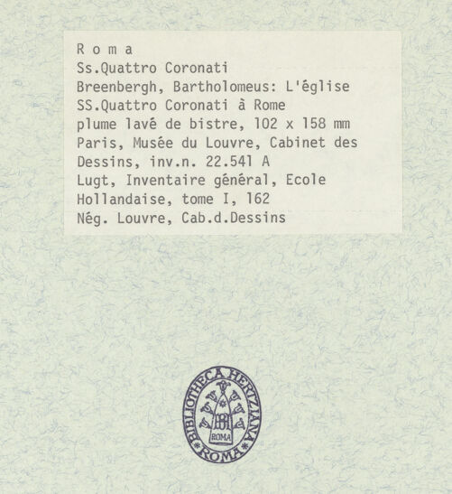 Rückseite von Réunion des Musées Nationaux [https://www.deutsche-digitale-bibliothek.de/content/lizenzen/rv-ez/] Ansicht von Santi Quattro Coronati (im Louvre als Burg von Nepi bezeichnet) - , bh374824_recto. Foto.